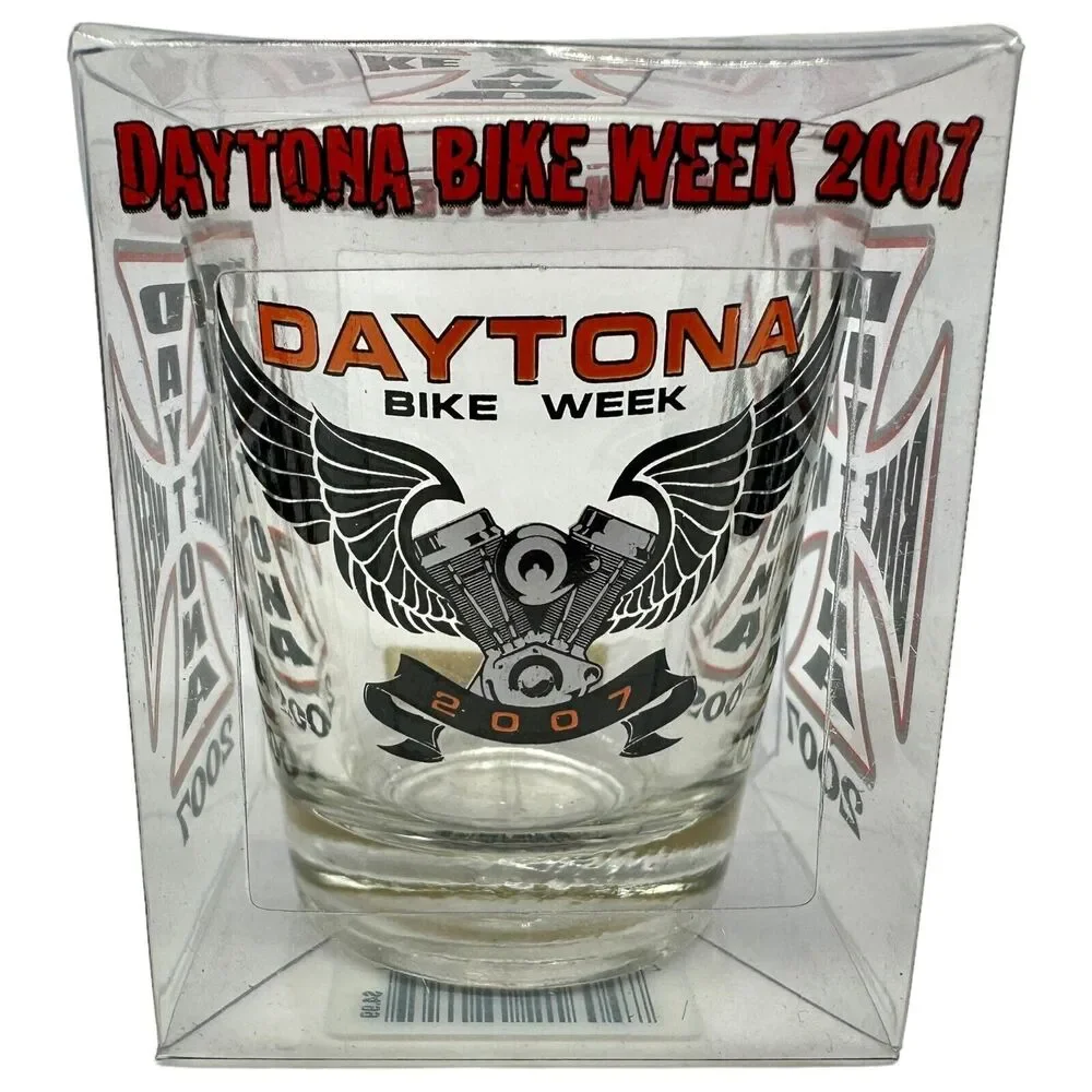 Daytona Beach Bike Week Cross Motorcycle Clear Shot Glass 2007‎